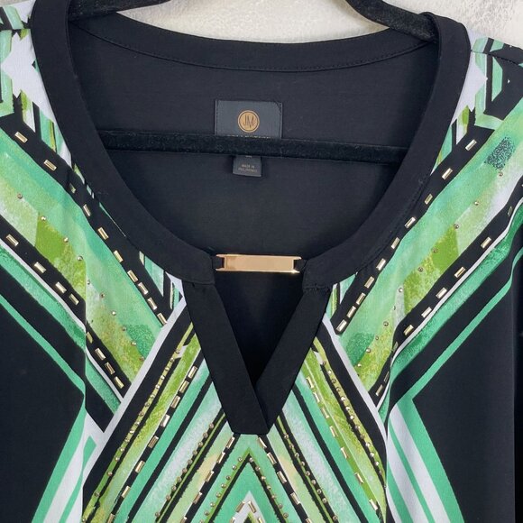 Jm Collection Womens Plus 3X Green Black Geometric Stretch Tunic Top 3/4 Sleeve - Picture 8 of 11